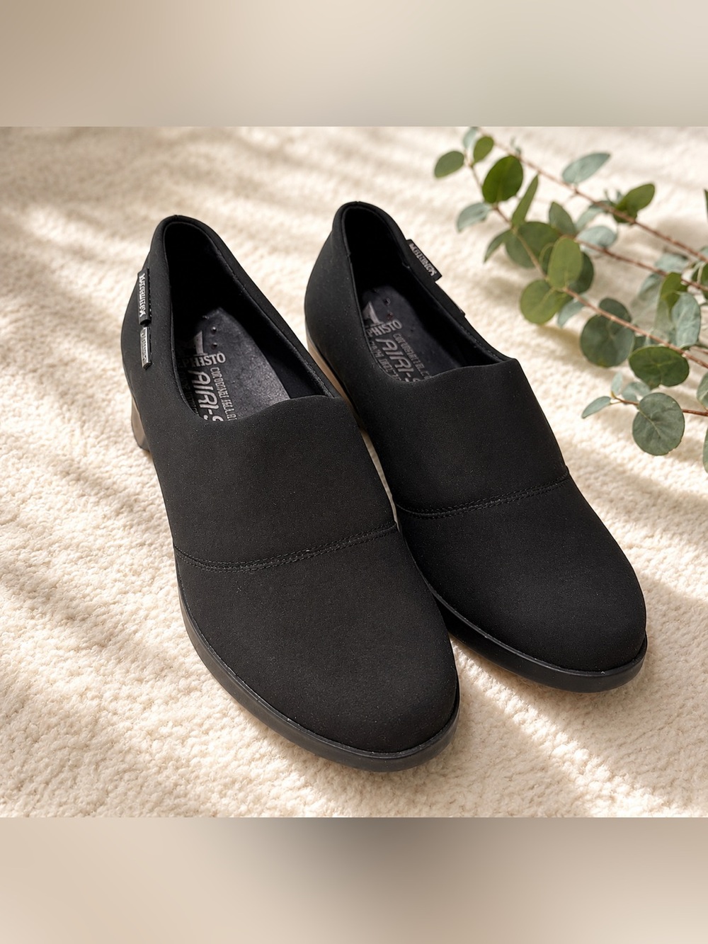 Women's 6.5M Mephisto Molly Gore-Tex Wedge Heel Loafer Black Stretch Shoes Pump